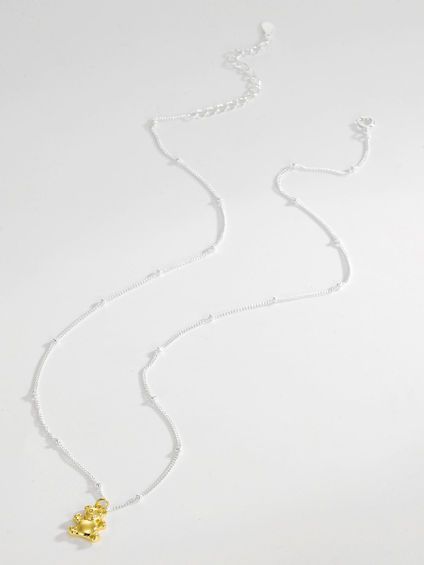 S925 Sterling Silver Cute Cartoon Bear Pendant Necklace, Fashion Jewelry for Party, Daily Clothing Decor, Trendy All-match & Exquisite Jewelry for Birthday Gift