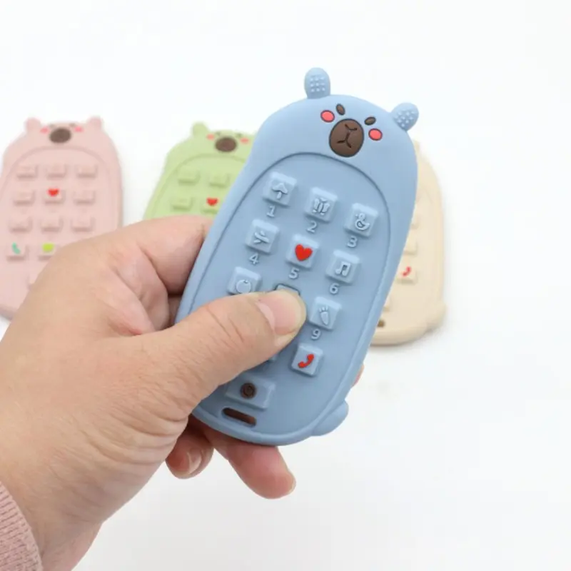 Cute Bear Design Silicone Teether, Soft Silicone Soother, 1 Count Phone Shaped Baby Sensory Teething Relief Toy, Baby Soothing Teether, Baby Oral Motor Training Toy