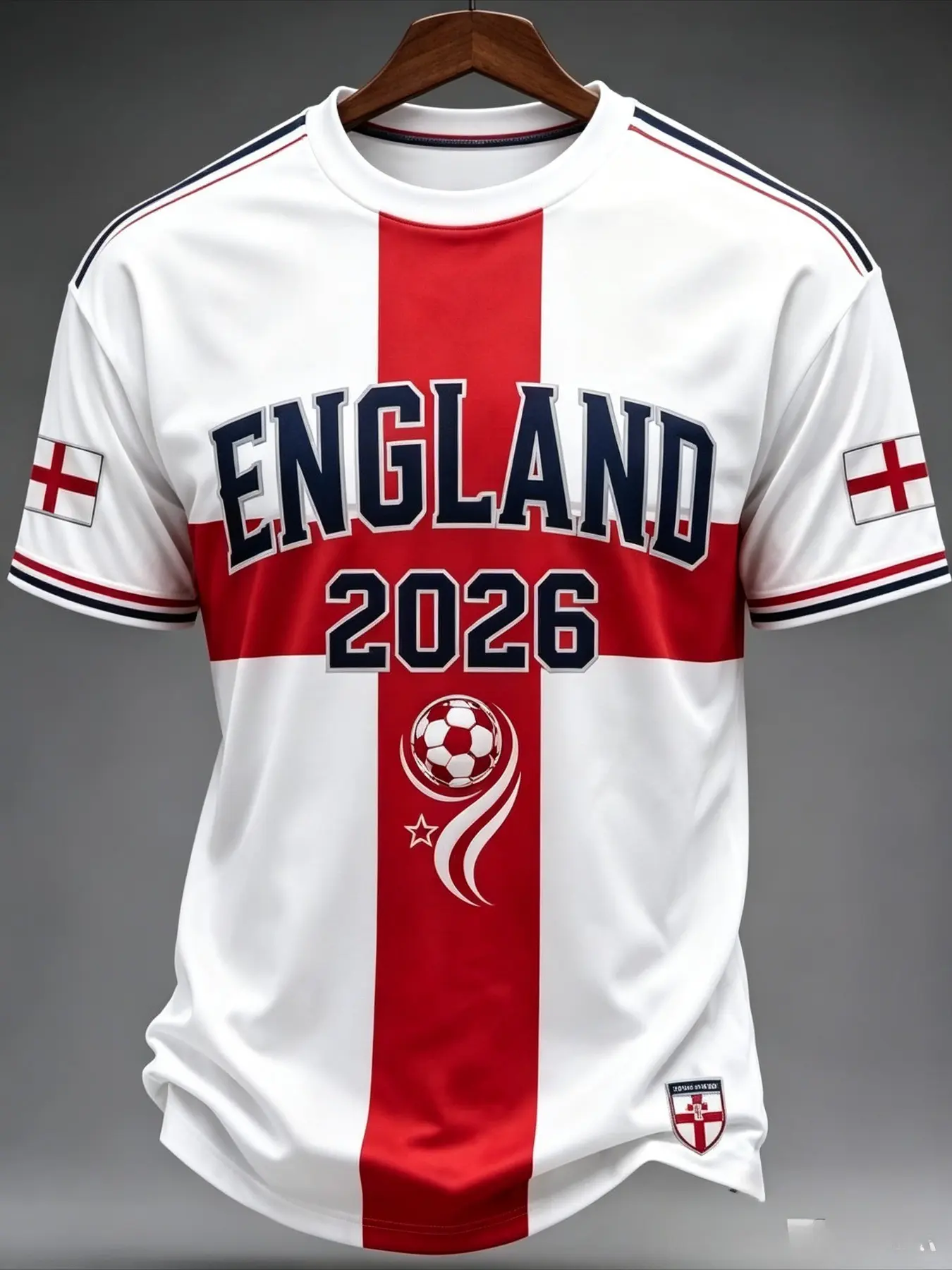 2026 New Summer England Fan Football Training Short Sleeve T-Shirt, Football Tee, Sportswear, 3D Print, Comfortable Breathable, Casual Loose Fit, Men's Fashion