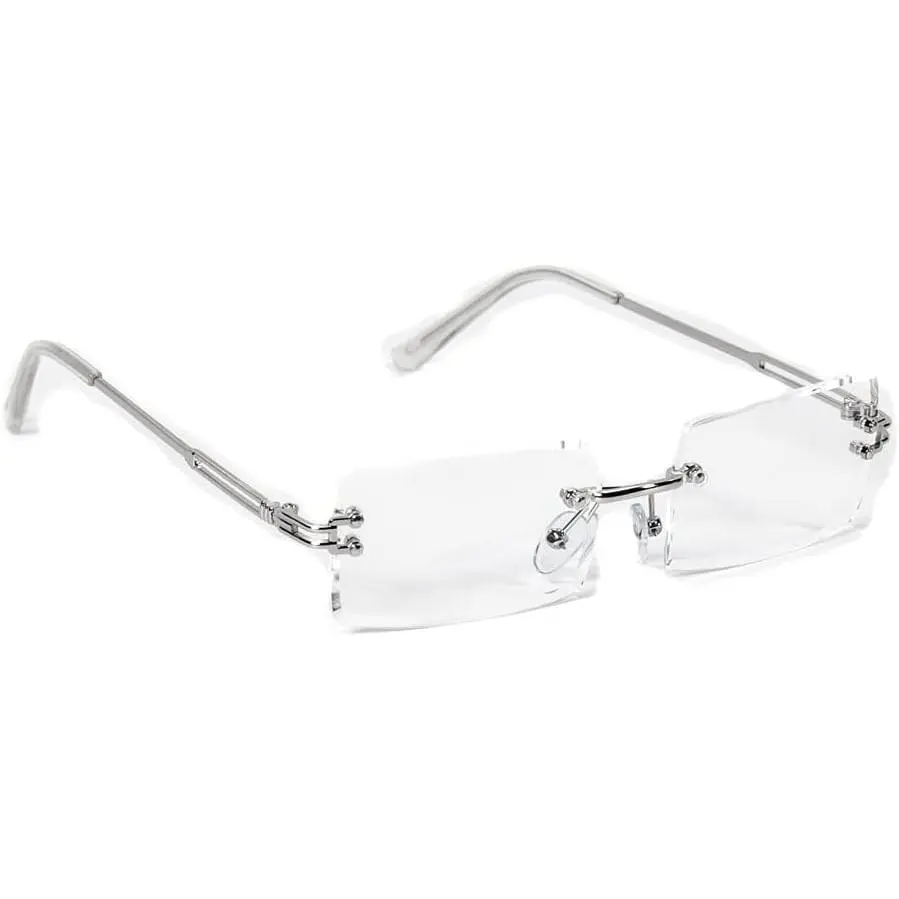 Rectangular Men's Women's Stylish  Wire Frame  Luxury Retro Clear Frame Lens Square Cut Rimless  Hop Trendy Frameless Fashion Small Clear Eye Glasses