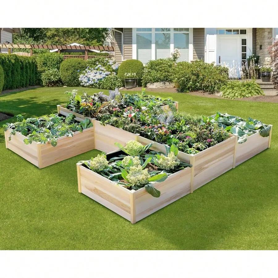 Modern 12x12x2 FT Wooden Raised Garden Bed - Double-Layer Design, 180 Cubic Ft Capacity, Large Space, Open Base for Outdoor Patio & Backyard