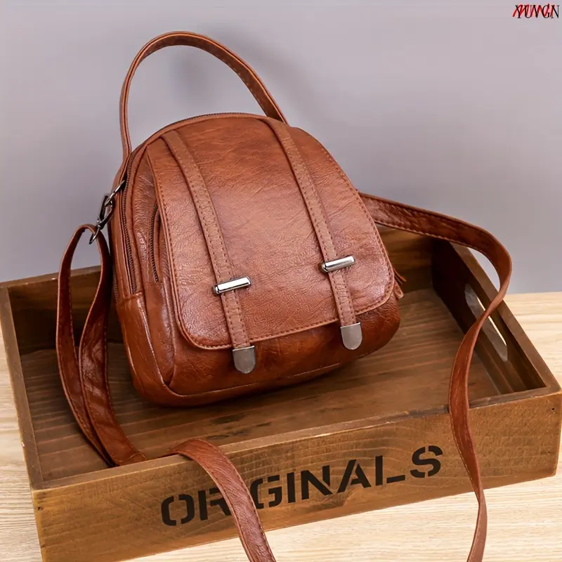 Vintage Textured Multi-Function Mini Convertible Crossbody Backpack - Casual No-Zip Multi-Pocket Solid Color Gym Bag for Work, Travel (Sports & Outdoor Accessory)
