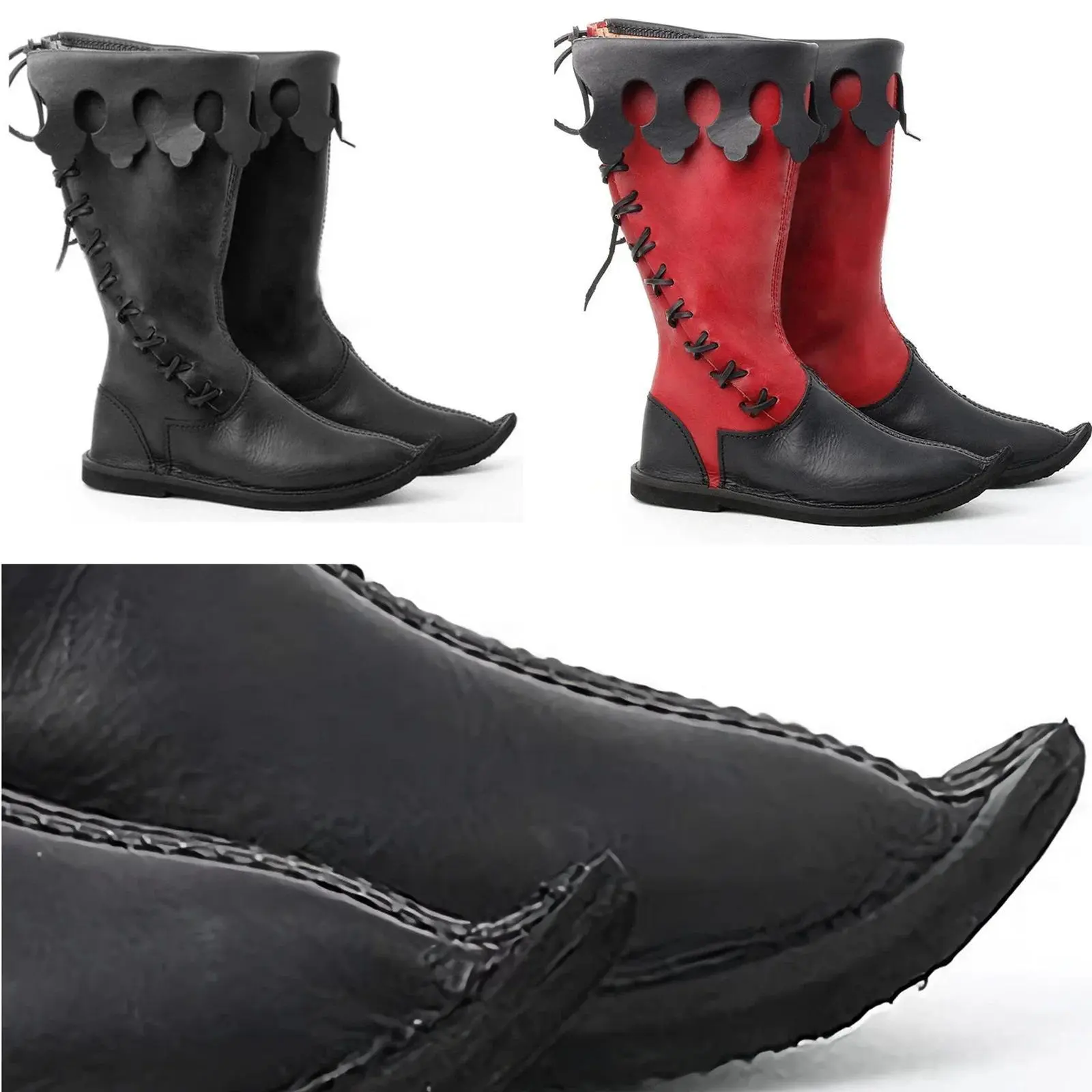 Men Medieval Gothic Commander High Boots Retro Viking Pirate Boots Calf Boots Halloween Cosplay Shoes