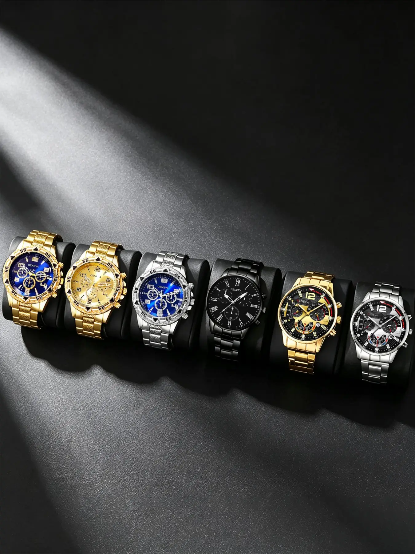 6-Piece Stainless Steel Men's Watch Set, Multi-Color, Casual Father's Day Gift, Daily Wear, Couple Watches, Back-To-School Season