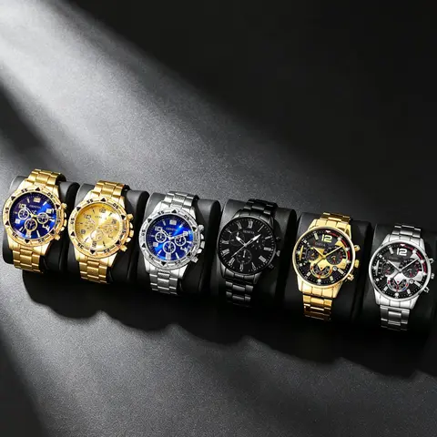 6-Piece Stainless Steel Men's Fashion Watch Set, Multi-Color, Casual Father's Day Gift, Daily Wear, Couple Watches, Back-To-School Season