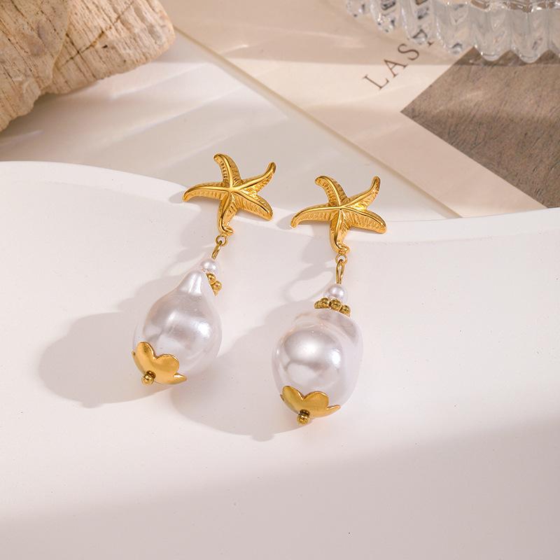 Ocean Series Earrings for Women, Creative Crab, Starfish, Scallop, Pearl Earrings, Light Luxury Earrings, Stainless Steel Earrings, Resistant to Fading