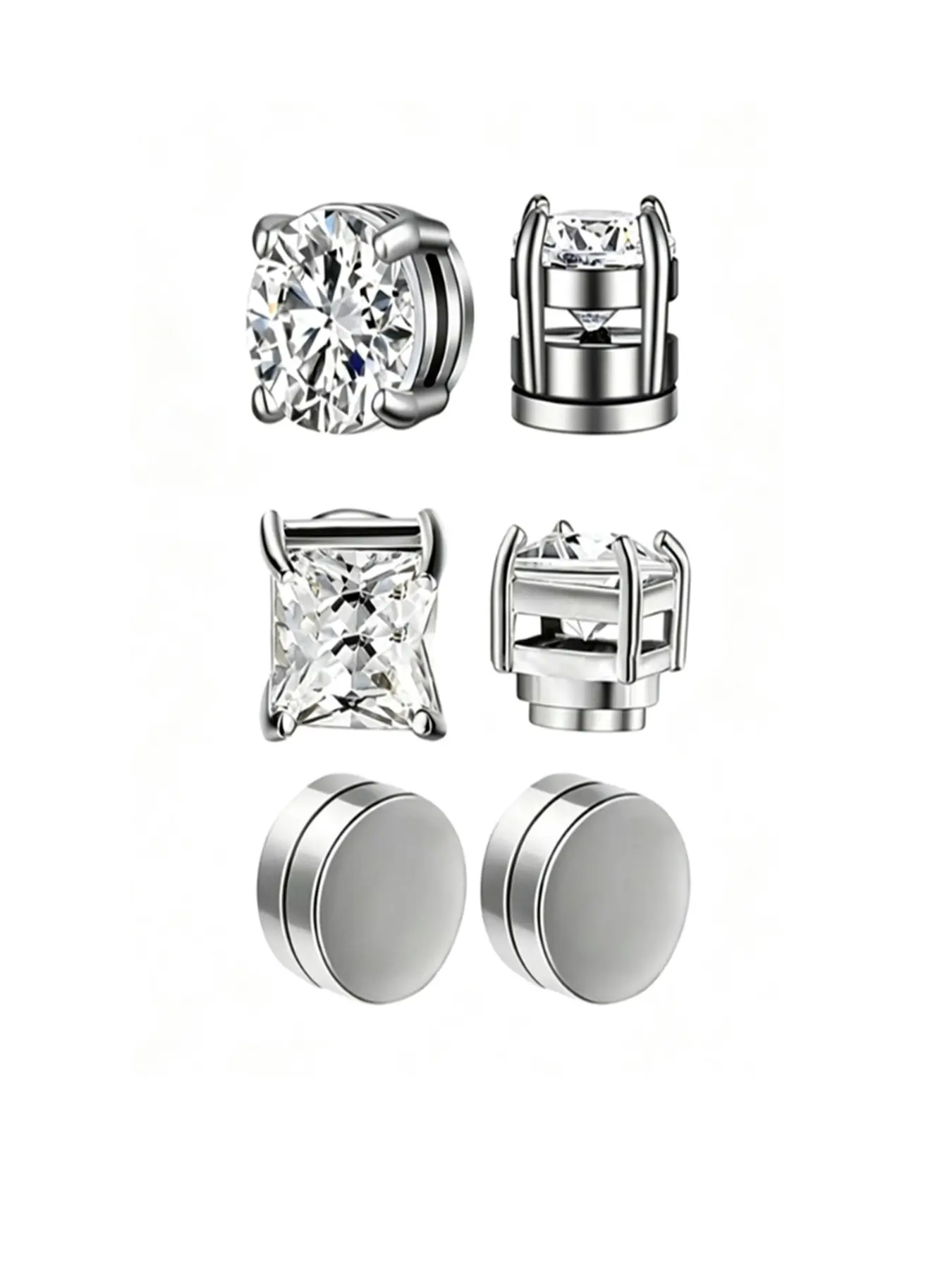 3 Pairs Crystal Magnetic Earrings, Punk Style Round Inlaid Zircon Magnetic Earrings, Ideal for Men, Daily Wear, Perfect Gift for Christmas, New Year, Valentine's Day