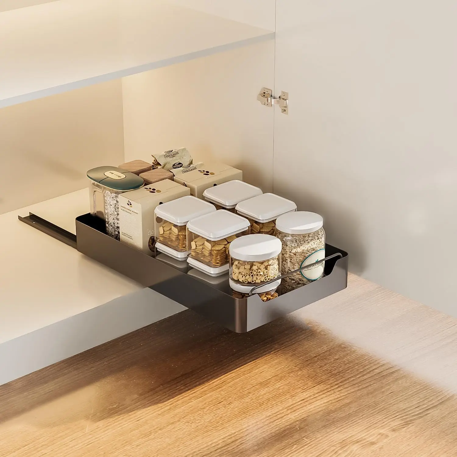 Pull-Out Cabinet Shelf, Soft-Close Sliding Pantry Organizer – Sturdy Kitchen Storage for Spices, Cans & Jars (Black)