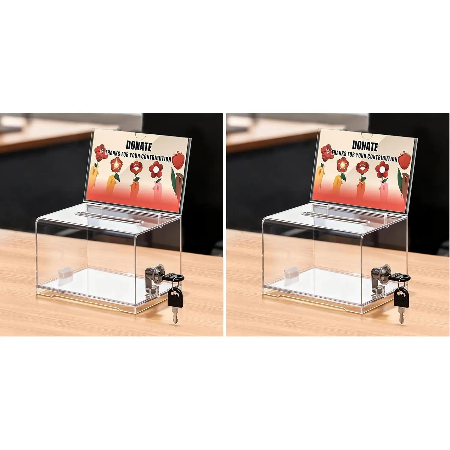 Clear Donation Box With Lock & Slot,  Raffle Box & Tip Jar