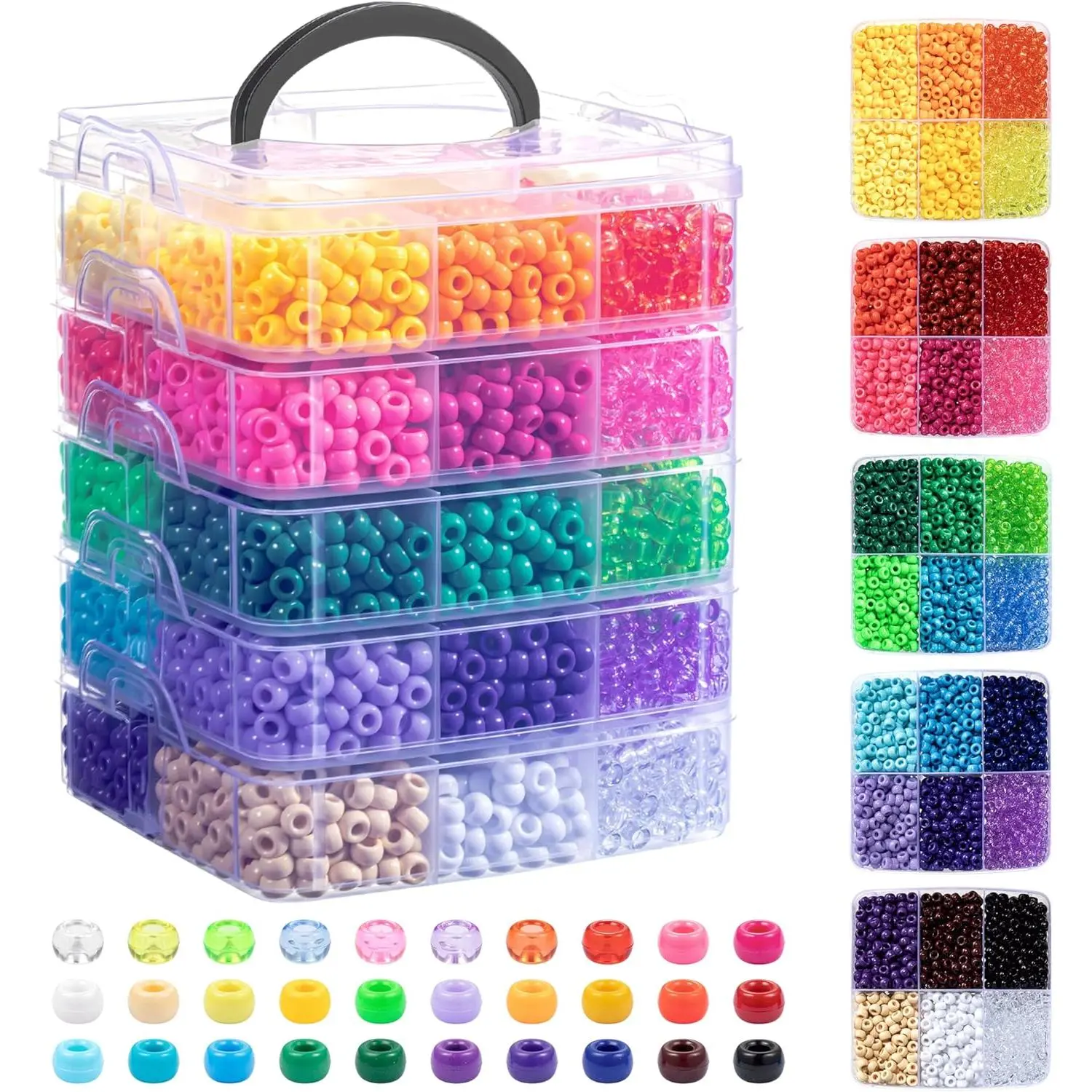 6000Pcs Pony Beads, 30 Colors 6x9MM Kandi Beads Bulk for Crafts Bracelet Making Hair Braiding Jewelry Key Chains DIY Crafts Christmas Gifts (3.44lb, Stack Box)
