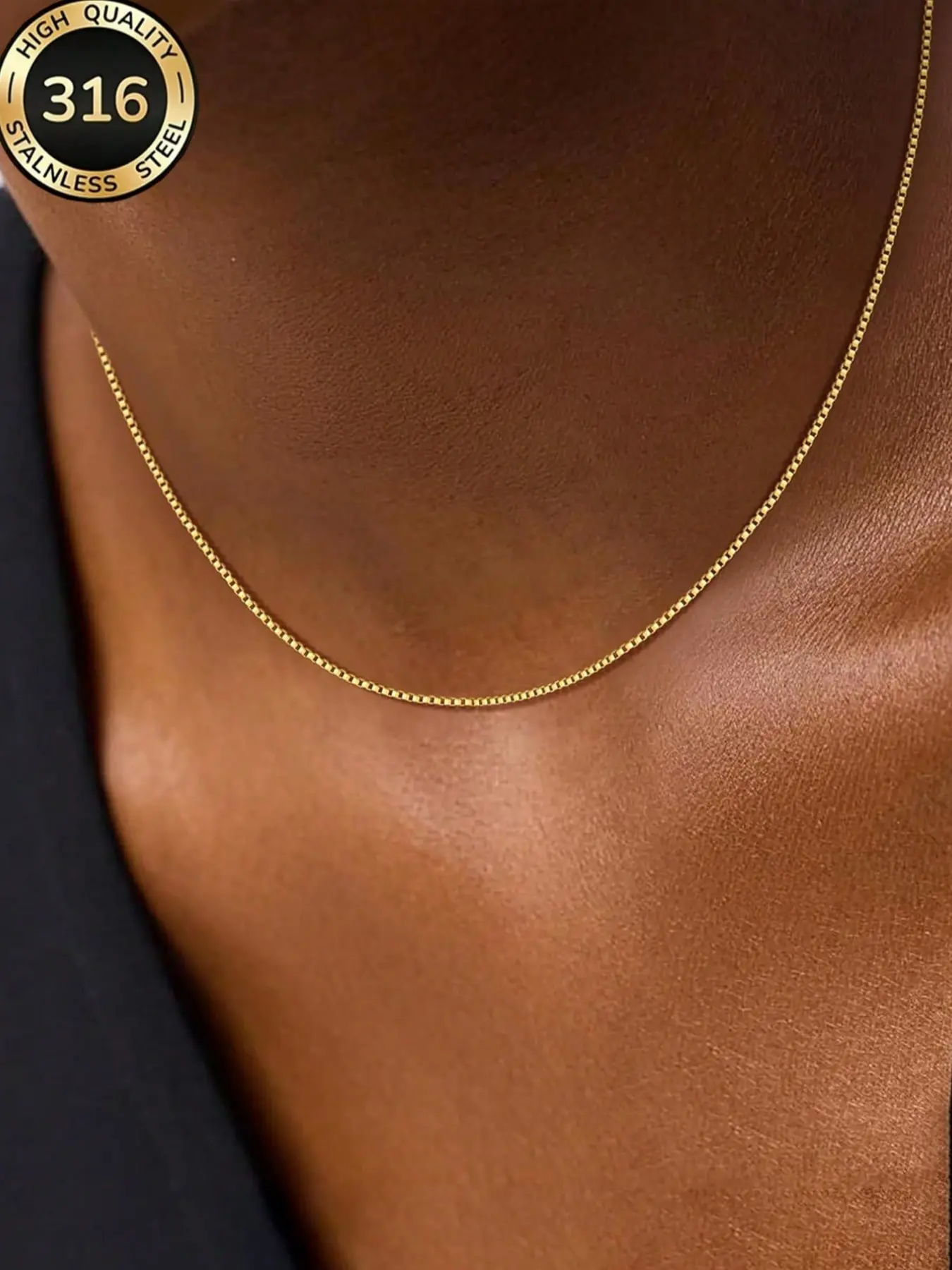 1pc Women's  minimalist stainless steel 2mm wide square box chain necklace, featuring a stylish and durable design, suitable for daily wear and music festivals, as a back-to-school or birthday gift!