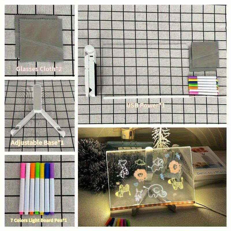 Decompress USB-Powered LED-Lit Magic Drawing Board with 7-Color Marker Pens, Erasable/Full-Wipe Whiteboard & Multi-Size Acrylic Board - Portable Interactive Smart Board Compatible for Classroom, Office, Use (USB-Powered, No Projector)