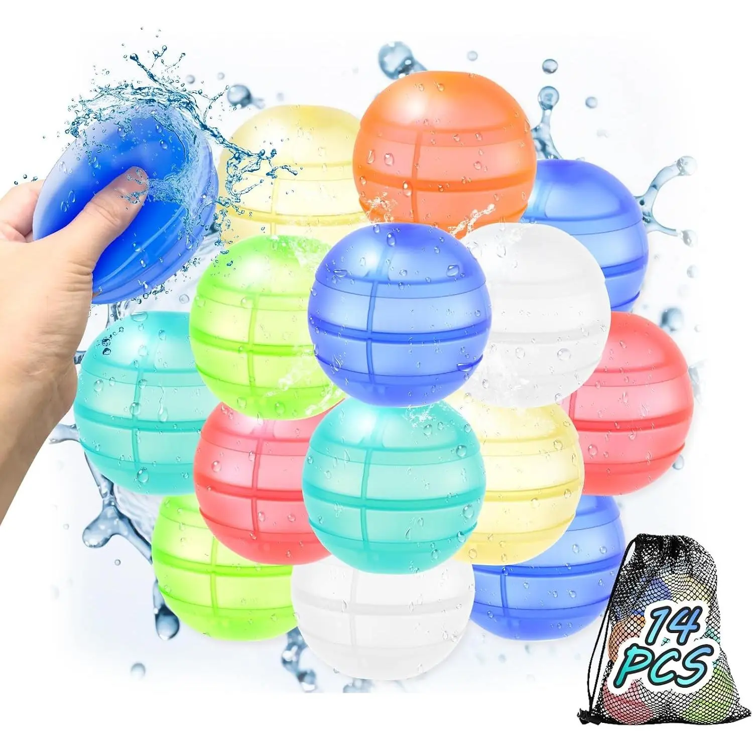Reusable Water Balloons for Kids & Adults, 14 Pack Refillable Silicone Water Balloons – Quick Fill, Auto Sealing Water Balloon for Pool, Summer Toys Beach Toys for Outdoor Idea Gift, Party SuppliesGift.