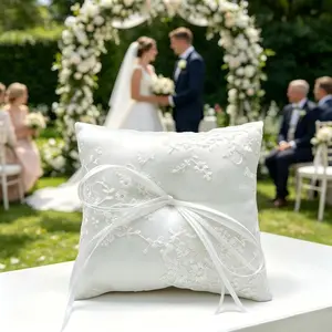 Rhinestone Wedding Ring Pillow, Lace Design, Butterfly Knot, Ideal for Weddings, Parties, Anniversaries, Special Occasions