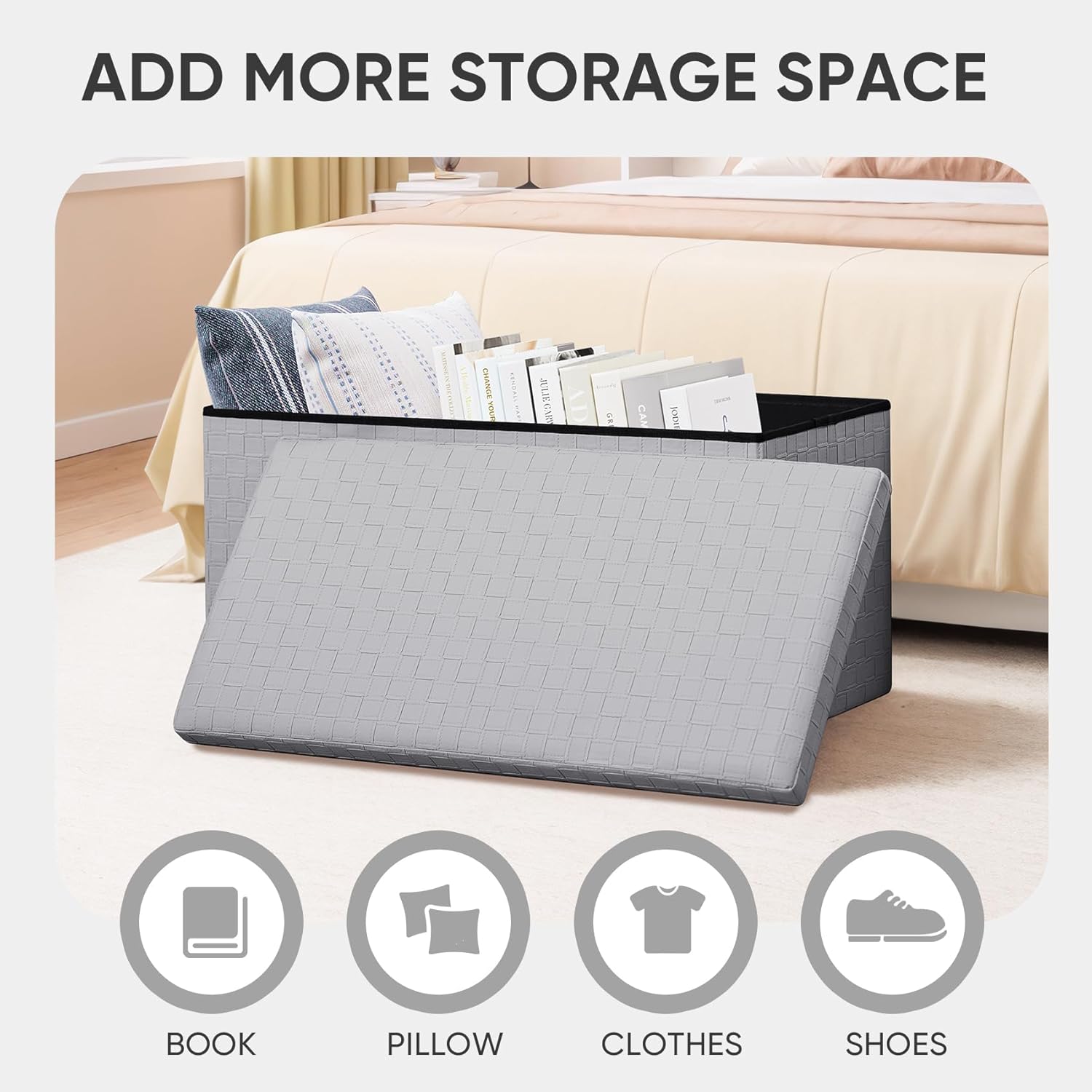 Footlocker Dorm, Bedroom| Versatile Toy Box, Blanket Chest & Compact Seat with Stylish Hidden Storage Grey 30"x15"x15"