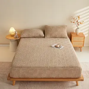 3pcs Thickened Velvet Bed Sheet Set, Non-Slip Mattress Protector, Includes 1 Fitted Sheet + 2 Pillowcases, Single/double/queen