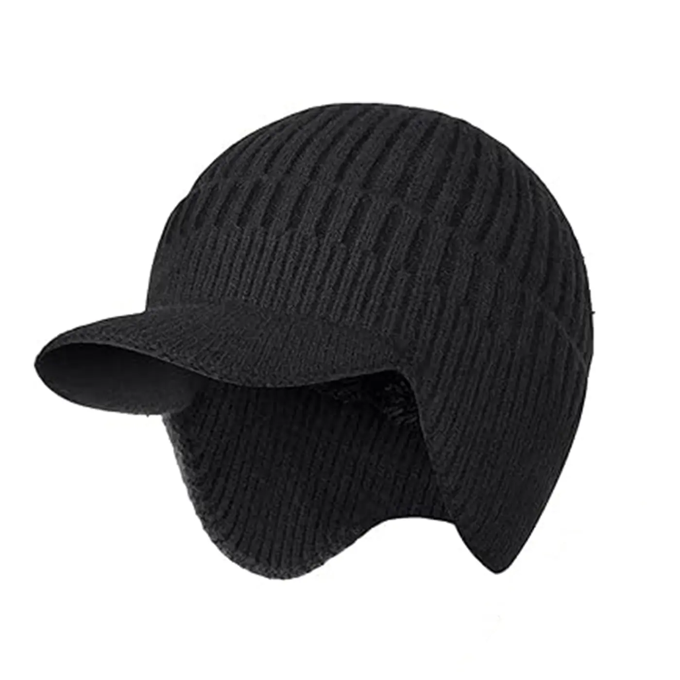 Winter Beanie with Brim Fleece Lined Ear Flaps Warm Thermal Hats Cozy Beanie Hats Soft Warm Lining, Ear Protection, Visor Brim, Windproof Warmth, Skiing, Hiking & Daily Wear
