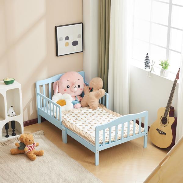 Toddler Bed with Safety Rails, Solid Wood Kids Bed Frame, Low Profile Montessori Floor Bed for Boys and Girls, 135*75*62.5cm