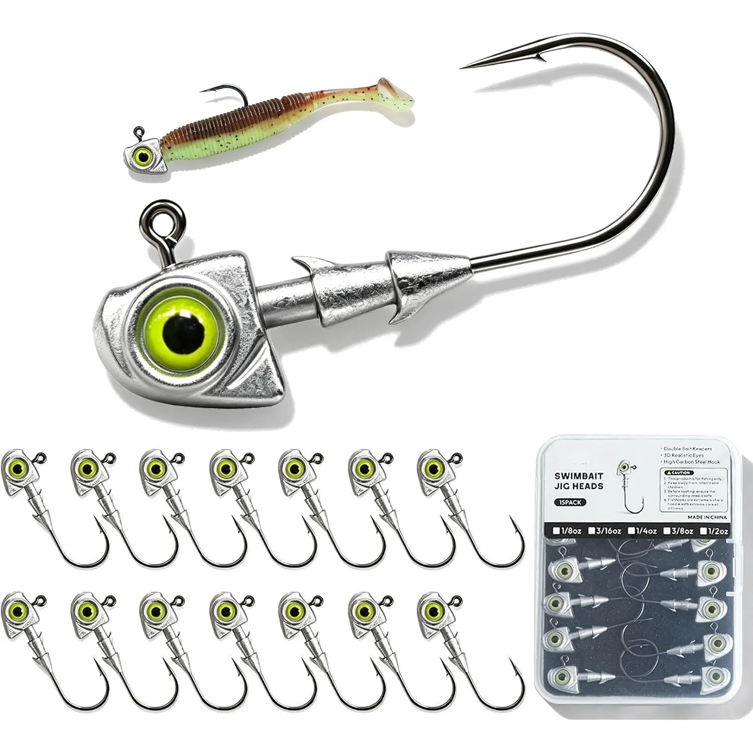 15 count Swimbait Jig Heads   Keeper  Eye Salt  Water Soft Lure Hooks Multi Weight  1/8-1/2oz