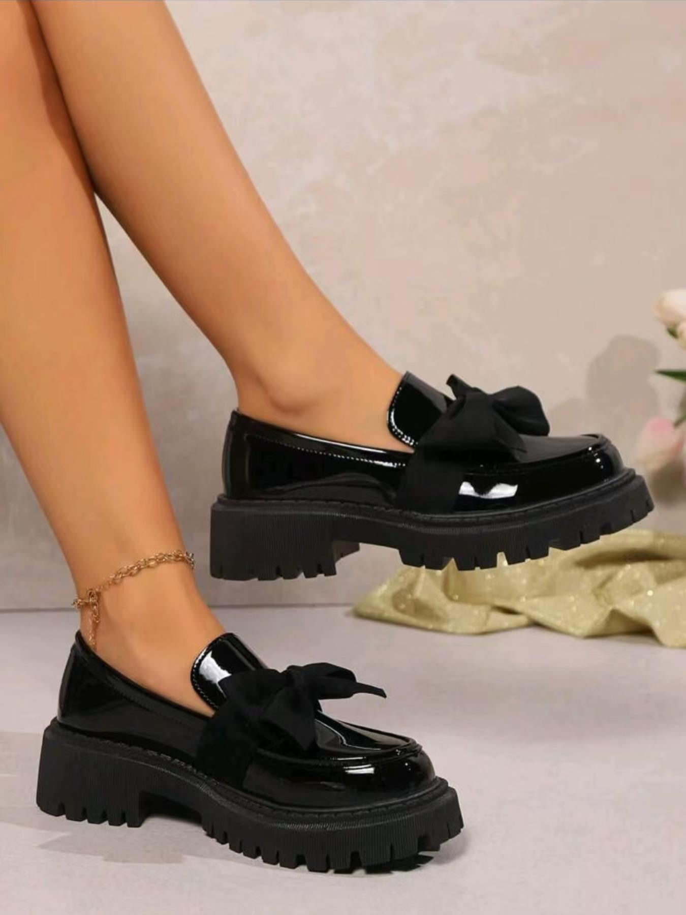 Fashionable Bowknot Design Slip on Platform Loafers, Casual Comfortable Platform Shoes for Daily Wear, Female All-match Round Toe Shoes for Women
