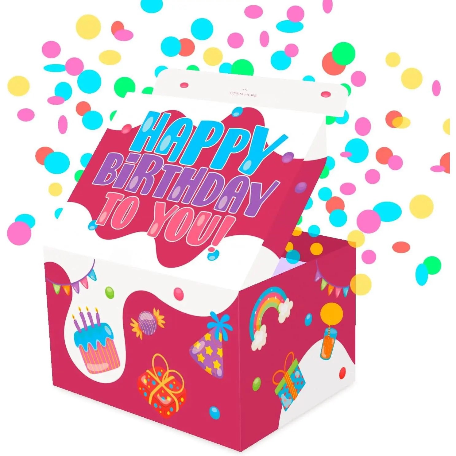 Box  Exploding Confetti Kit (Red) Happy Birthday, Prank Pop Up 7.2x5.5x4.3 in.