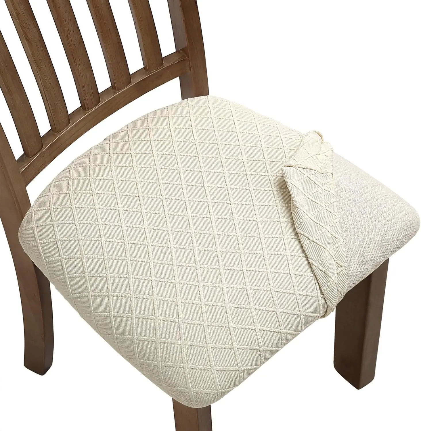 6-Piece Beige Stretch Chair Seat Covers - Removable, Washable Chair Protective Covers, Anti-Dust Dining Room Seat Cushion Slipcovers, Chair Protective Cover