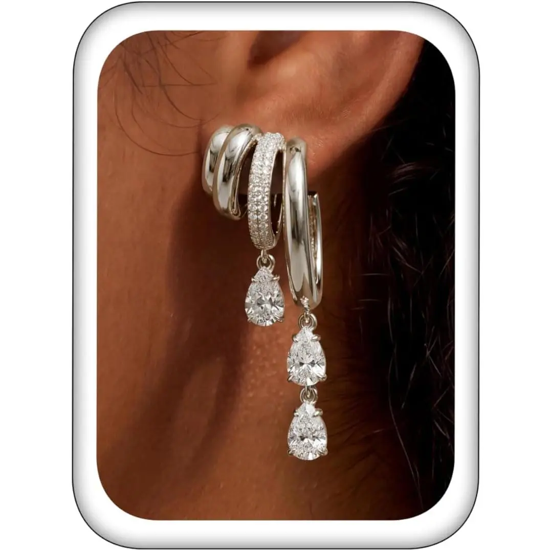 Triple Huggie Stacked Earrings for Women  Chain Drop Dangle Earrings Cute Statement CZ Earrings Trendy Dainty