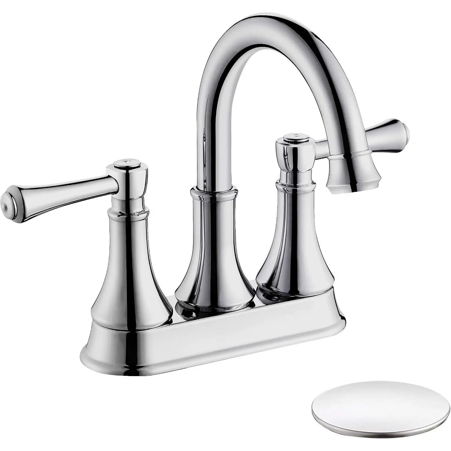 Chrome 4 Inch Centerset Bathroom Sink Faucet 3 Holes with Pop up Drain |  High Arc Modern 2-Handle Bathroom Faucet,  Lavatory Faucet with 360° Swivel Stainless Steel Spout, TAF067Y-CP