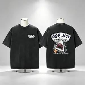 Graphic Tee Ron Jon Shark Surfboards Black Washed Pure Cotton Large Print T Shirt Oversized Unisex Streetwear Beach Outfits Summer Graphic Tees