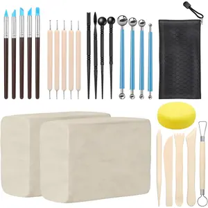 Air Dry Clay Kit, 2.2LBs  White Pottery Clay with 25 count Clay Sculpting Tools, Modeling Clay for Pottery Wheel & Craft Projects, Ideal for  Skill Levels (White & Tools)
