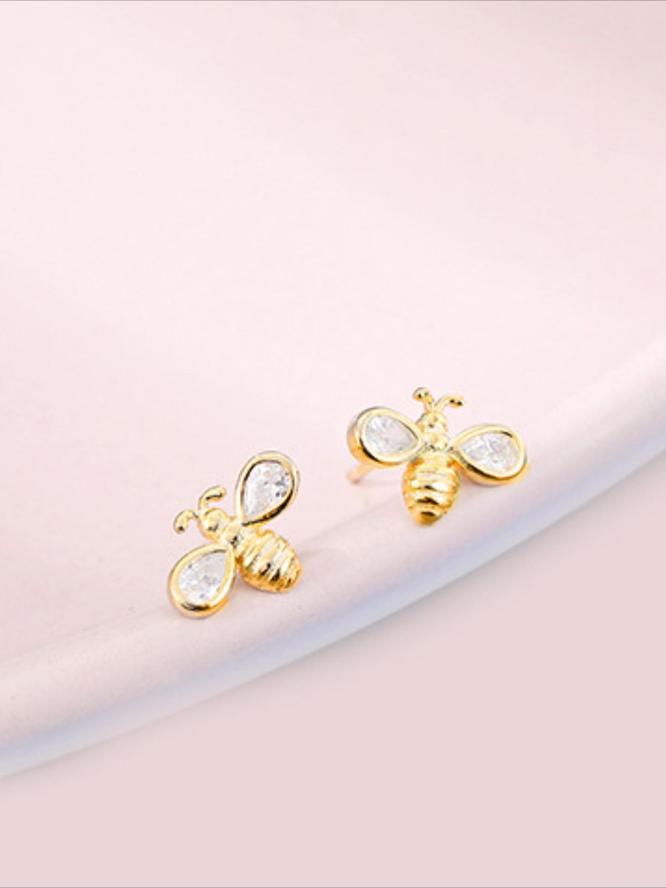 S925 Sterling Silver Cute Bee Design Stud Earrings, Fashionable Rhinestone Decor Earrings for Women & Girls, Trendy All-match & Exquisite Jewelry for Birthday Gift