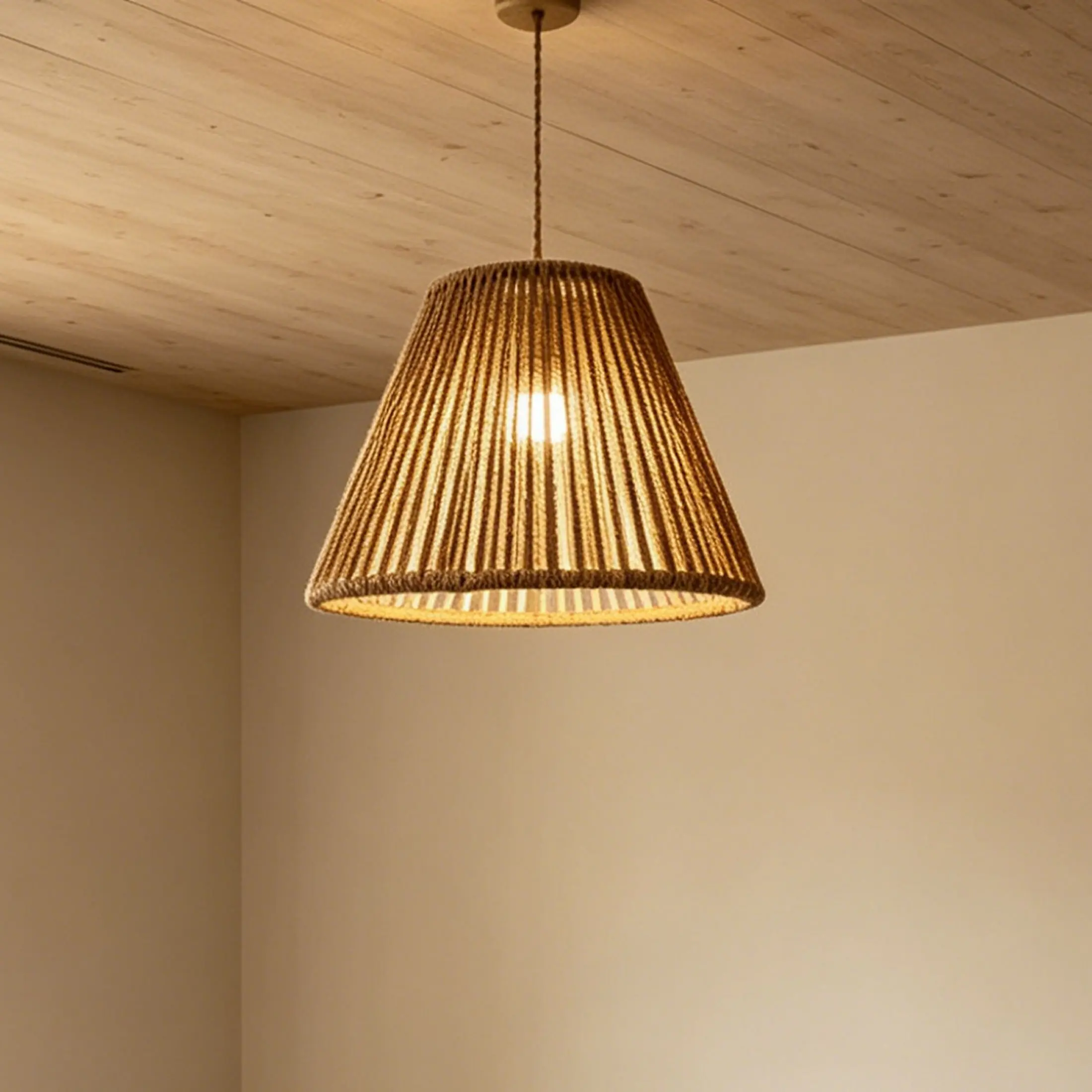 Handmade Paper Rope Lampshade, Vintage Conical Lattice Pendant Light Cover, Farmhouse Style Decorative Decor for Home, Restaurant Café, Lighting Accessories