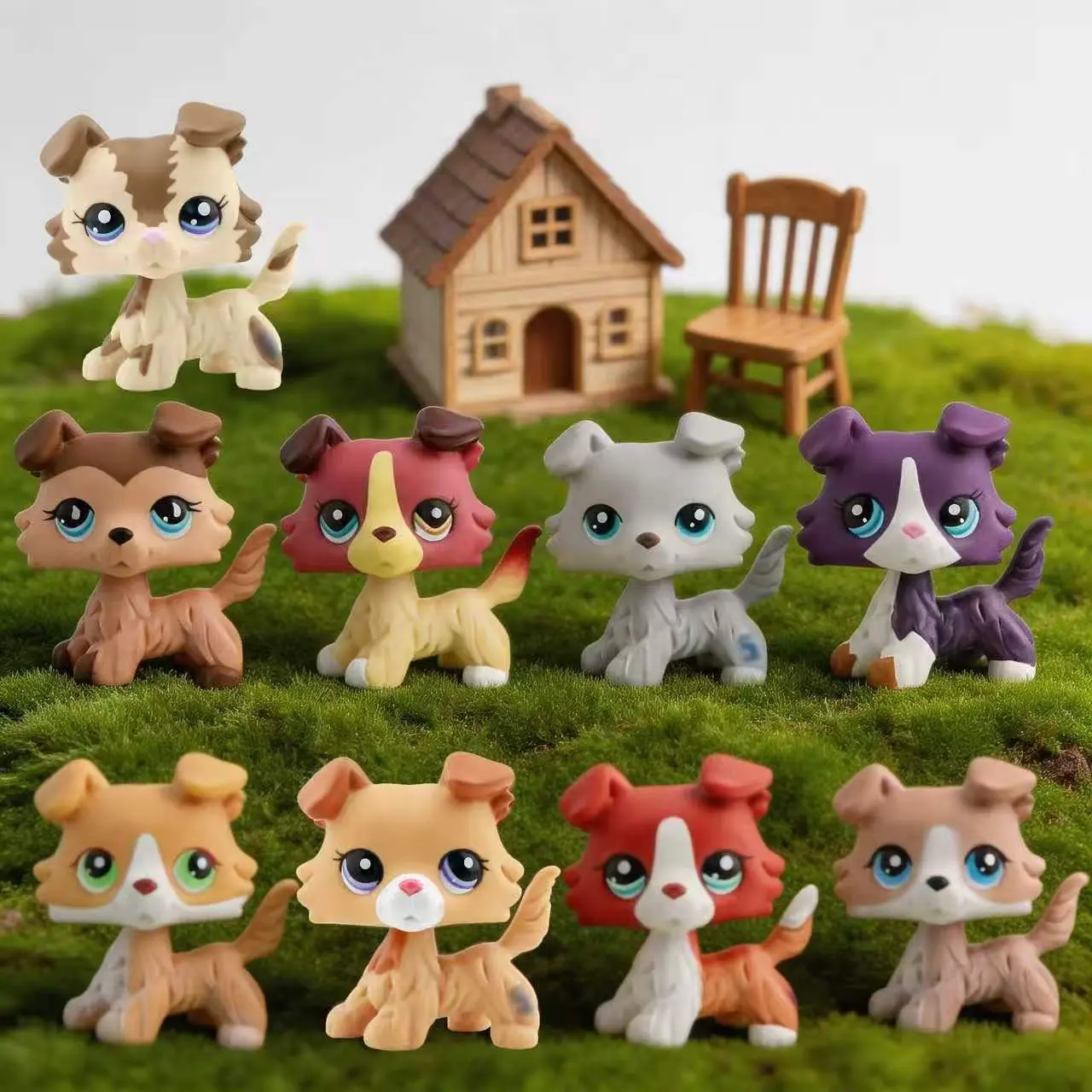9pcs Mini Pet Shop Lps Collie Doll Ornaments, Different Eyes Lps Rare Collectible Figurines, Perfect Gifts for Lps Fans