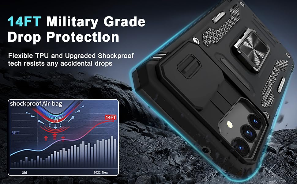 Case for Samsung Galaxy A16 5G with Slide Camera Cover+Screen Protector (1 Pack), Rotated Ring Kickstand Military Grade Shockproof Protective Cover-Black
