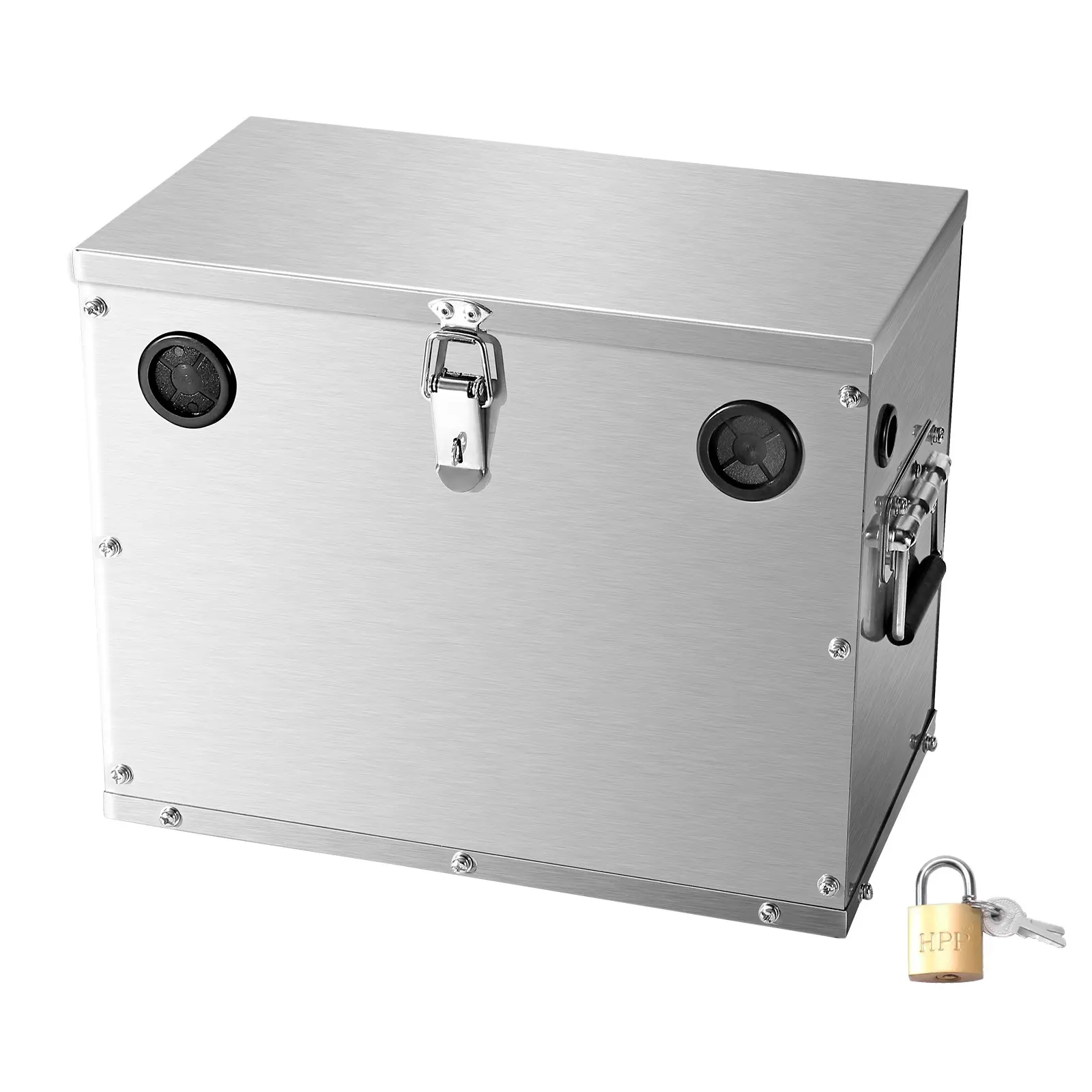 Battery Box, Group 24/31 Trolling Motor Battery Box, Marine Batteries Case with Lock, Handles and Rubber-Grommet Cable Holes, Stainless Steel Shell, Suitable for Cars, Boats Trolling Motors