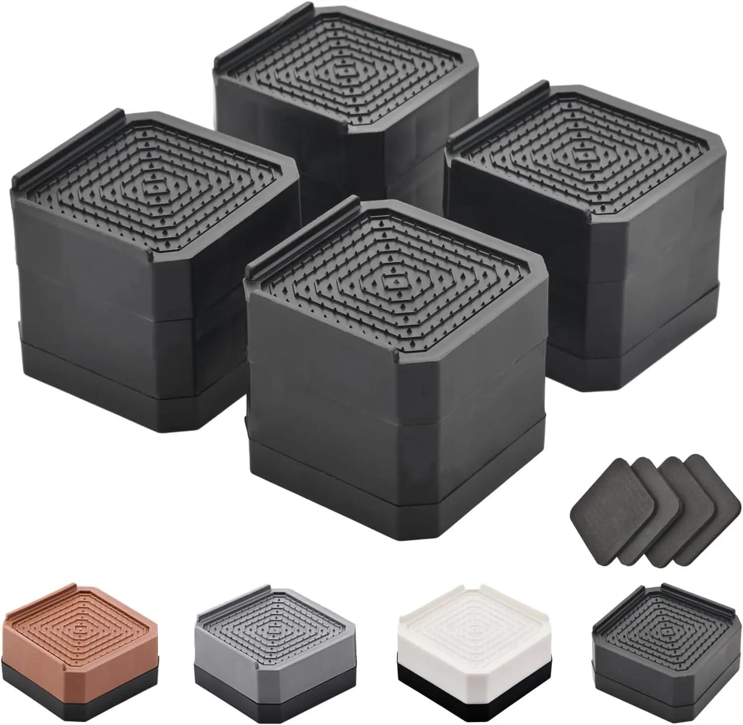 Adjustable Rectangular Furniture Risers - 3 in-4.3 in Height Adjusting Blocks for Desk, Refrigerator, Sofa, Chair Legs - Supports Up to 4000 lbs on Flat Surfaces