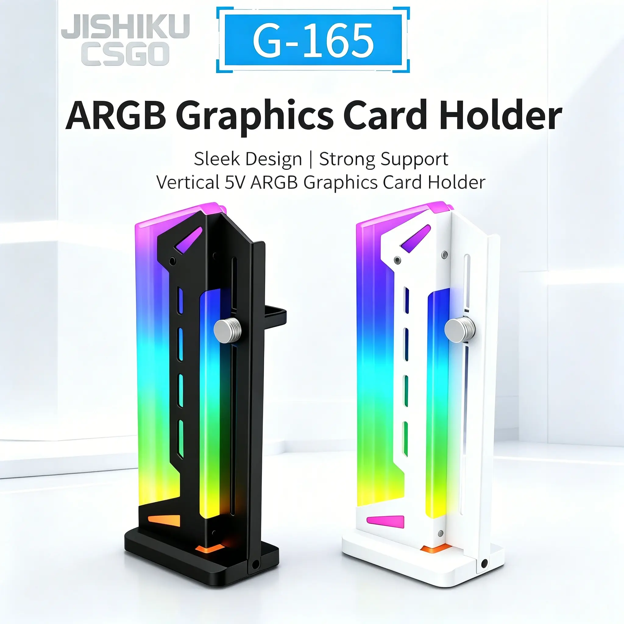 Argb Vertical Gpu Stand G-165, Adjustable Height, Metal Build, Magnetic Non-Slip Base, Syncable LED, for Gaming PC Builds