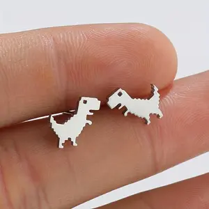 1/4Pairs Lovely Cute Mini Dinosaur Stainless Steel Stud Earrings Tyrannosaurus Animal Earrings For Men
