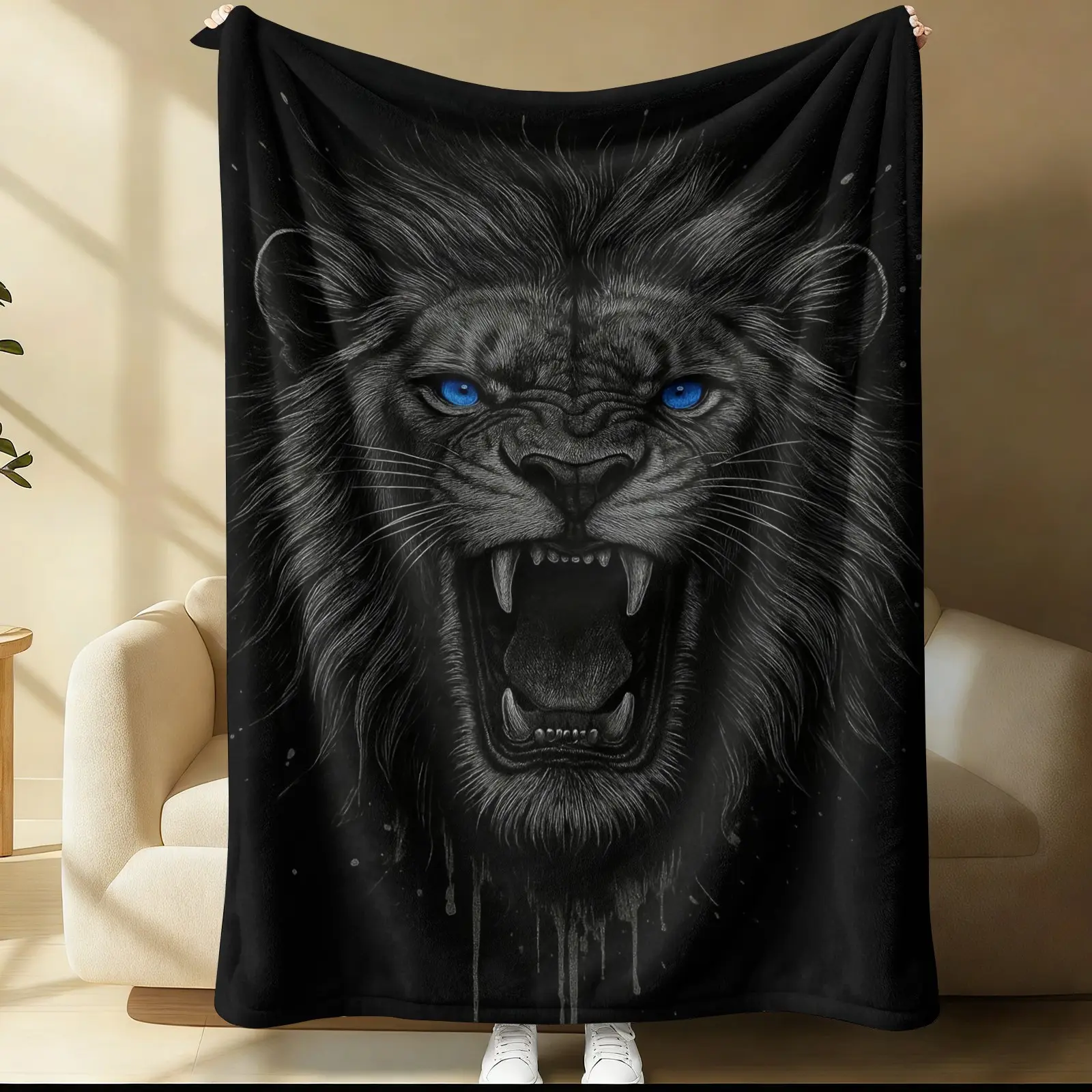 Lion Pattern Single-Sided Printed Blanket, Soft Nap Blanket, Suitable For Bedrooms, Sofas, And Offices, Suitable As Gifts And Decorations