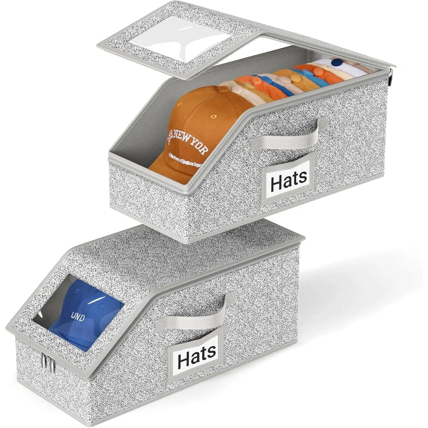 1/2 PCS Stackable Hat Storage for Baseball Caps, Holds up to 24 Caps Hat Organizer for Closet, Sturdy Snapback Boxes for Men with Cardboard, Grey