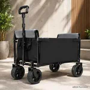 All-Terrain Convertible Seat Trolley - Outdoor Steel Frame Wagon with 5x2in Wide Wheels, Foldable Design, Full-Side Opening, Dog Leash, Versatile Seating & Storage, 220lb Capacity for Camping, Beach, Parks (For Kids, Adults)
