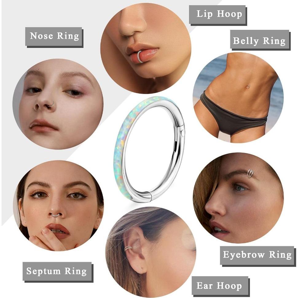 FLORIDECO 5Pcs 18G & 16G Surgical Steel Nose Rings, Hoops for Women & Men, Clicker Septum Hinged, Lip Nose Rings, Hoop Earrings & More