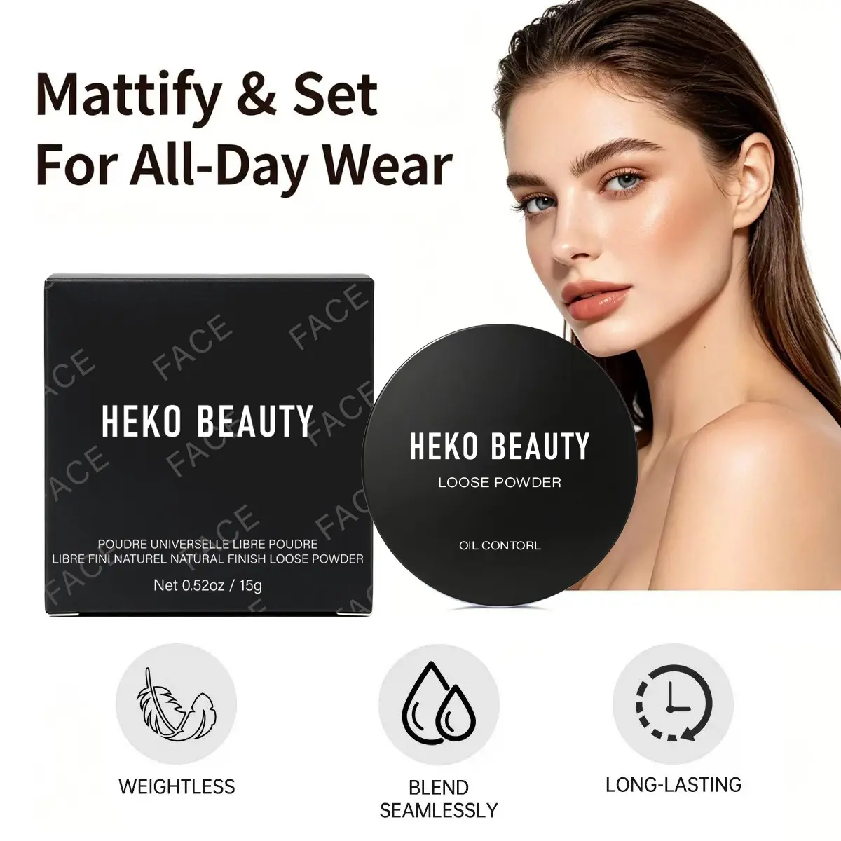 Heko Setting Powder, Long-Lasting Oil Control, Non-Shedding, Soft Matte Finish, 15g/0.53 Oz, 1 Piece, Makeup Fixing Powder