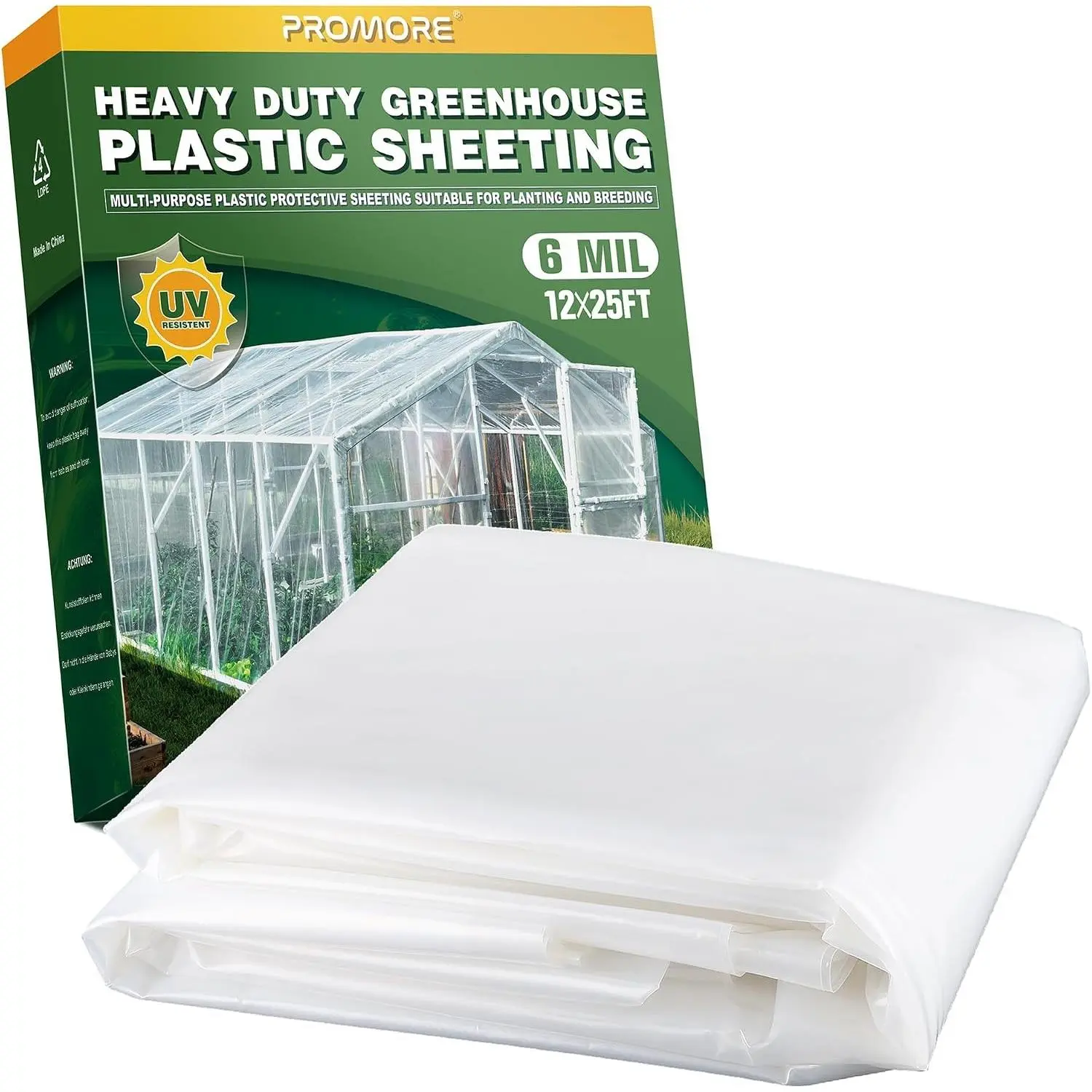 6 Mil 12x25 FT Heavy Duty Plastic Sheeting UV Resistant Tear-Proof Polyethylene Film for Greenhouse Garden Agriculture Painting Floor Protection, Garden Use