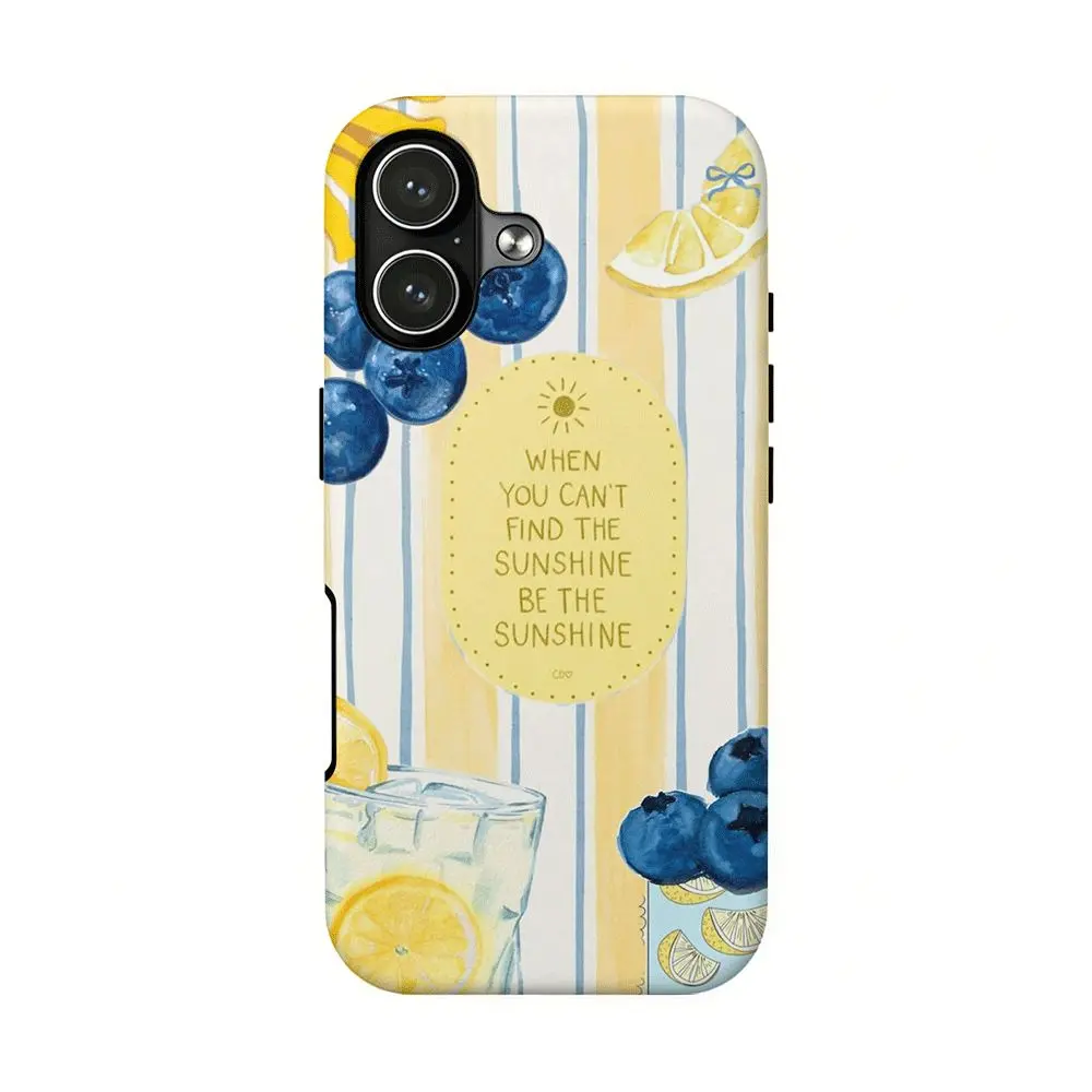 Lemon Blueberry Striped Quote Phone Case For Iphone17 16 15 14 13 12 11 Pro Max 12 13 Mini Xs Xr X 8 7 Plus, Glossy Scratch Resistant Surface All Ports Accessible, Hard Shell Case, Summer Vibes Inspirational  girl gift