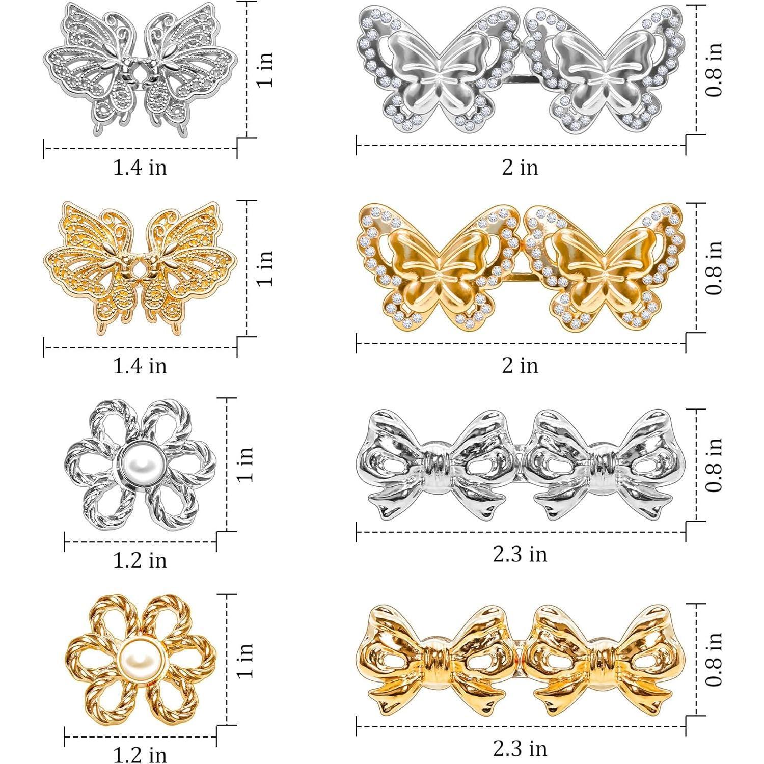 6Sets Pant Waist Tightener Butterfly Jeans Pins Buttons for Loose Jeans, Adjustable & Detachable Pants Waist Clips for Waist, No Sew Button for Women Jeans Pants Skirt（Gift 2 sewn flower buttons）
