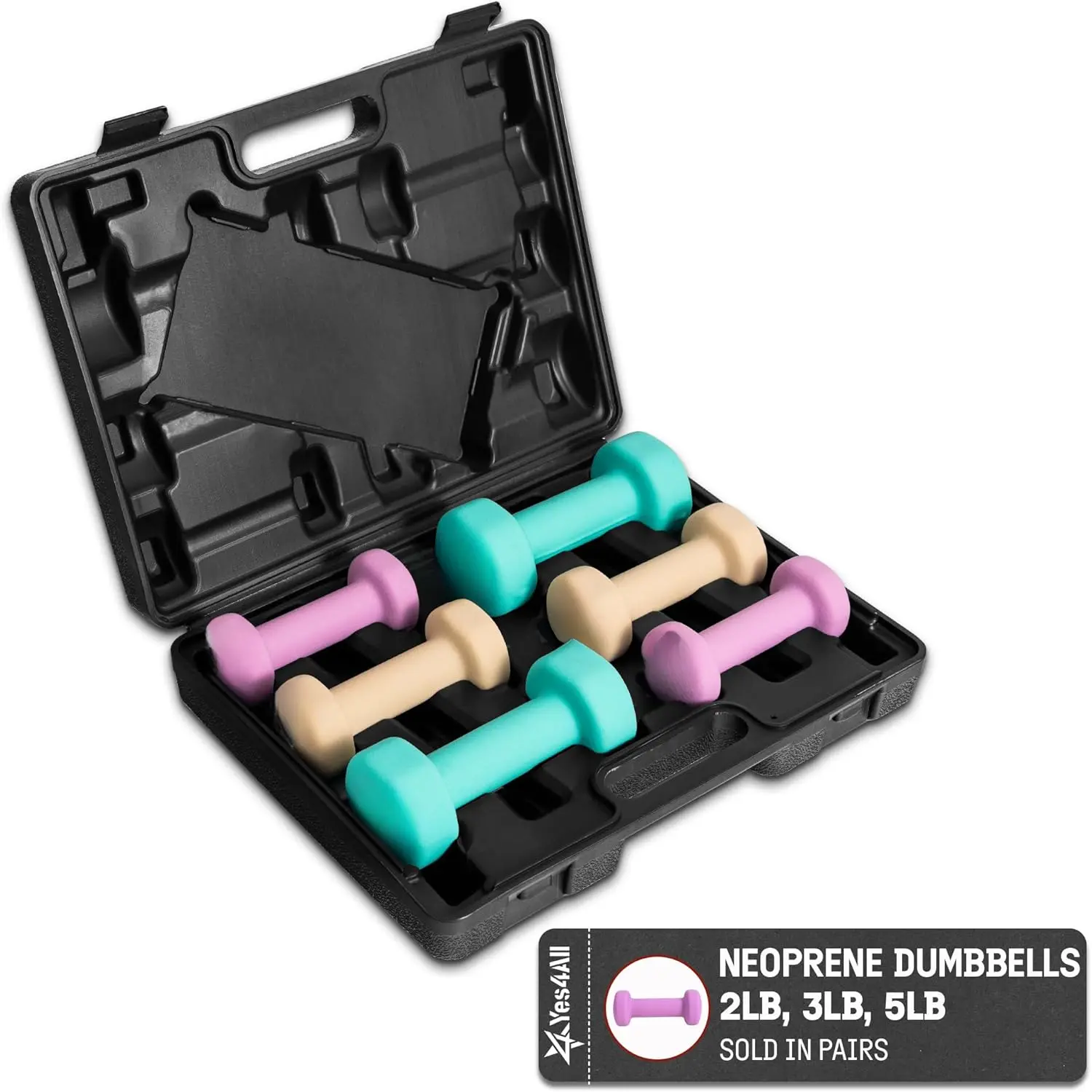 Hexagonal Neoprene-Coated Dumbbell Set with Rack, Anti-Slip Weights for Home Gym Fitness, Multi-Size Weight Options