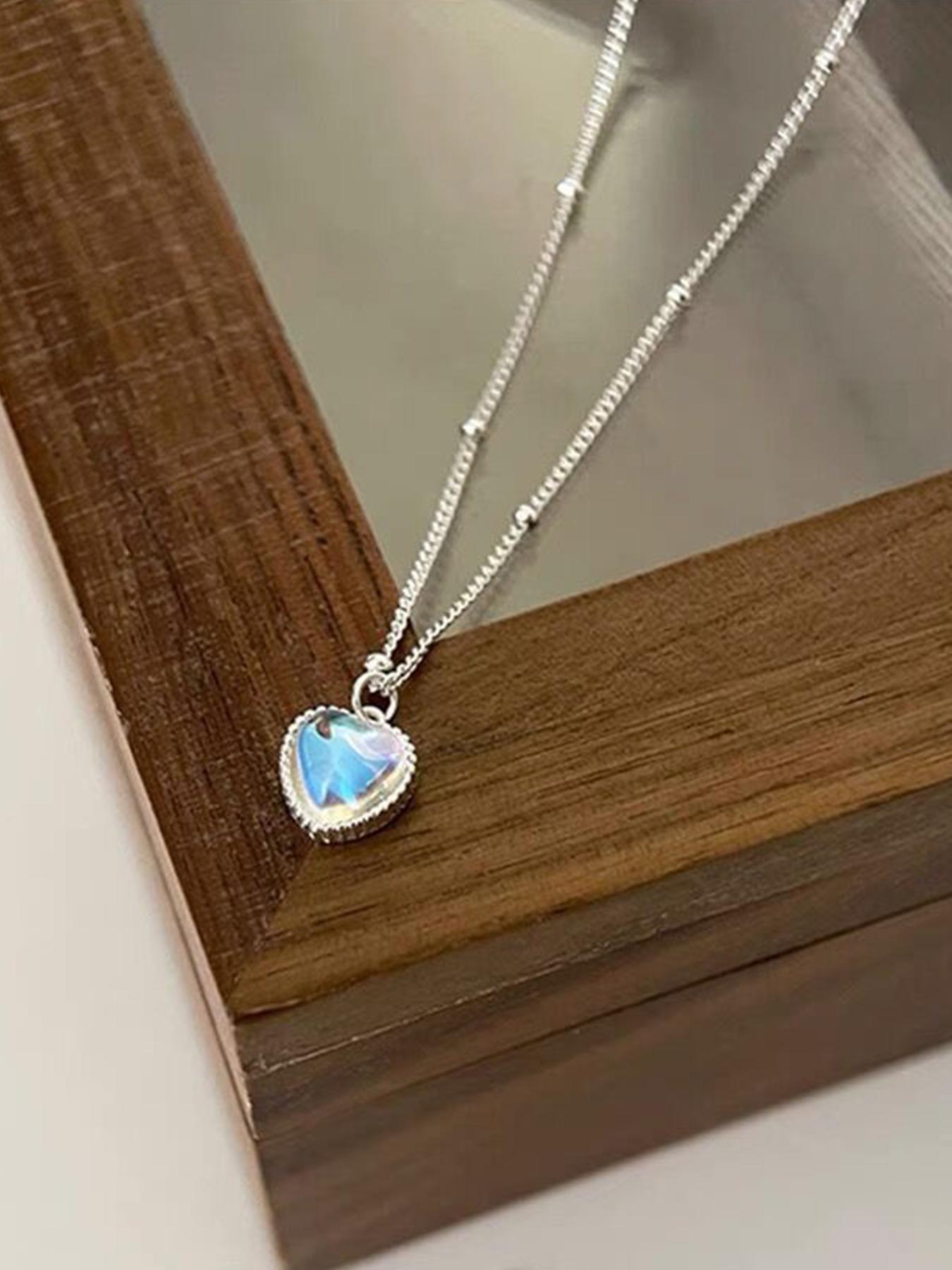 925 Sterling Silver Fashion Heart Shaped Moonstone Pendant Necklace for Women, Fashion Jewelry for Party, Daily Clothing Decor, Birthday Gift, Dainty Necklace