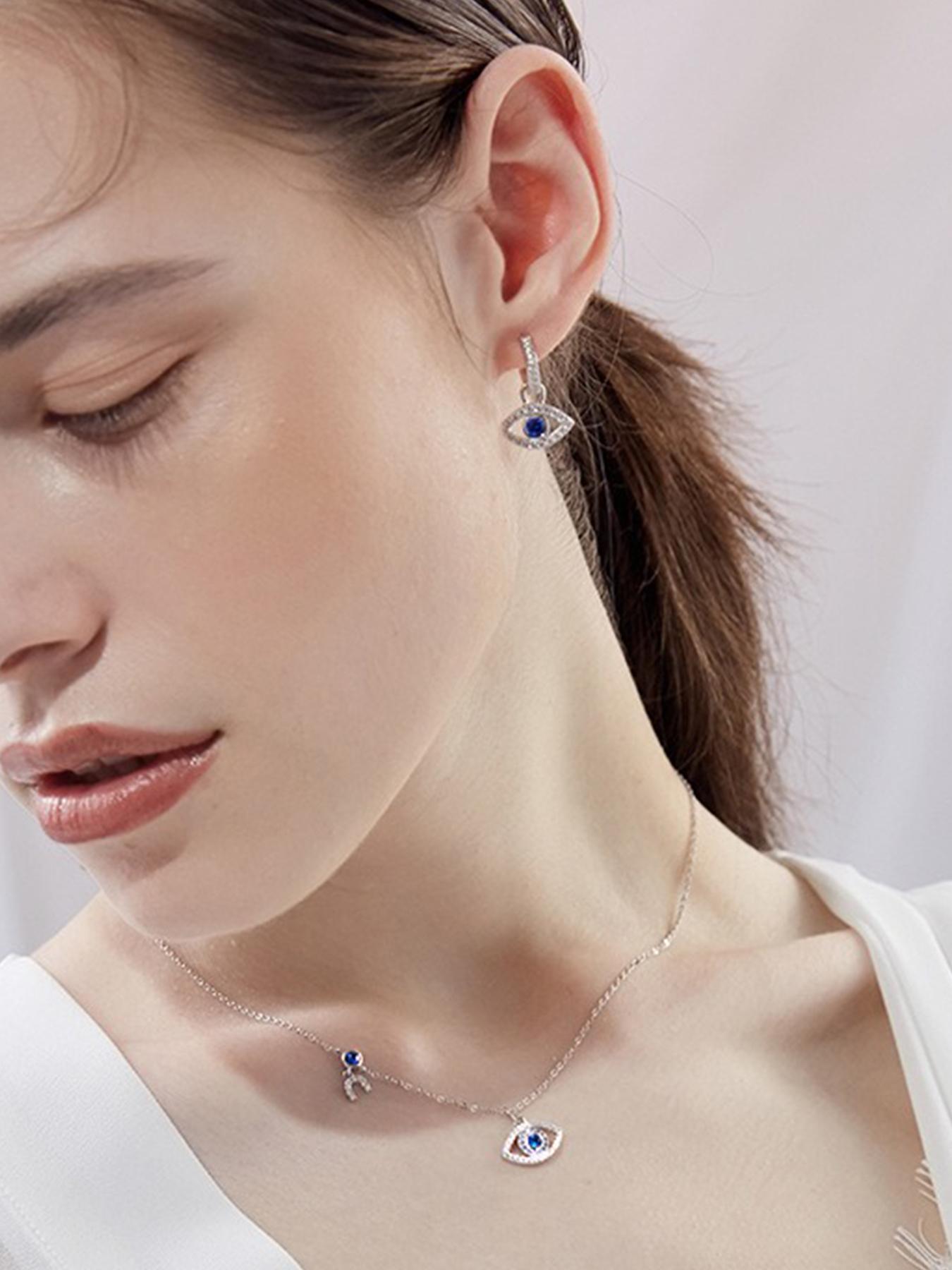 S925 Sterling Silver Evil Eye Design Cubic Zirconia Pendant Necklace for Women, Fashion Jewelry for Party, Daily Decor, Trendy All-match & Exquisite  Silver  Jewelry for Birthday Gift