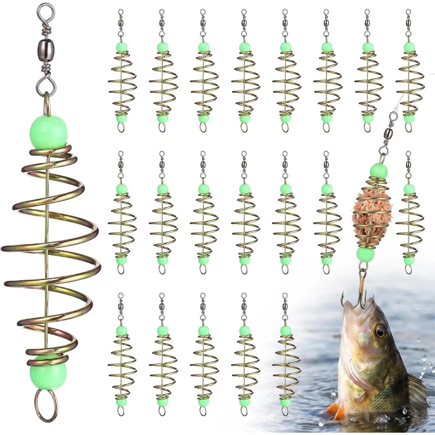 24 count Carp Fishing   Feeder, Carbon Steel Olive Shape Spring Cage 3.14 Inch, Freshwater Saltwater Coarse Fish Equipment Luminous Night  Accessories
